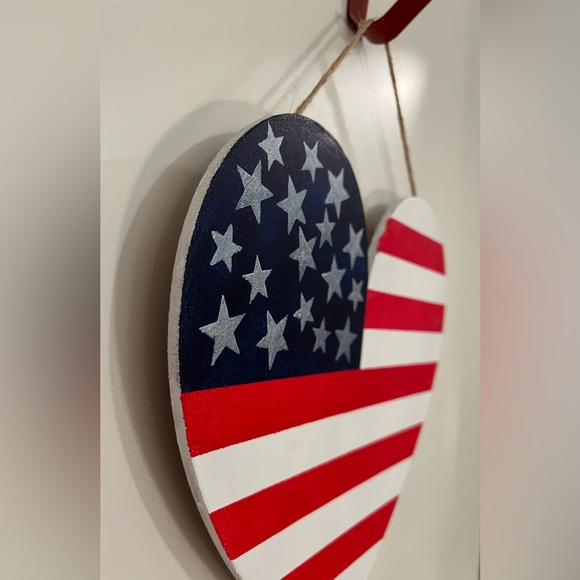 Hand Crafted Wooden Patriotic Heart Wall Decor - Red, White, and Blue - Picture 2 of 6